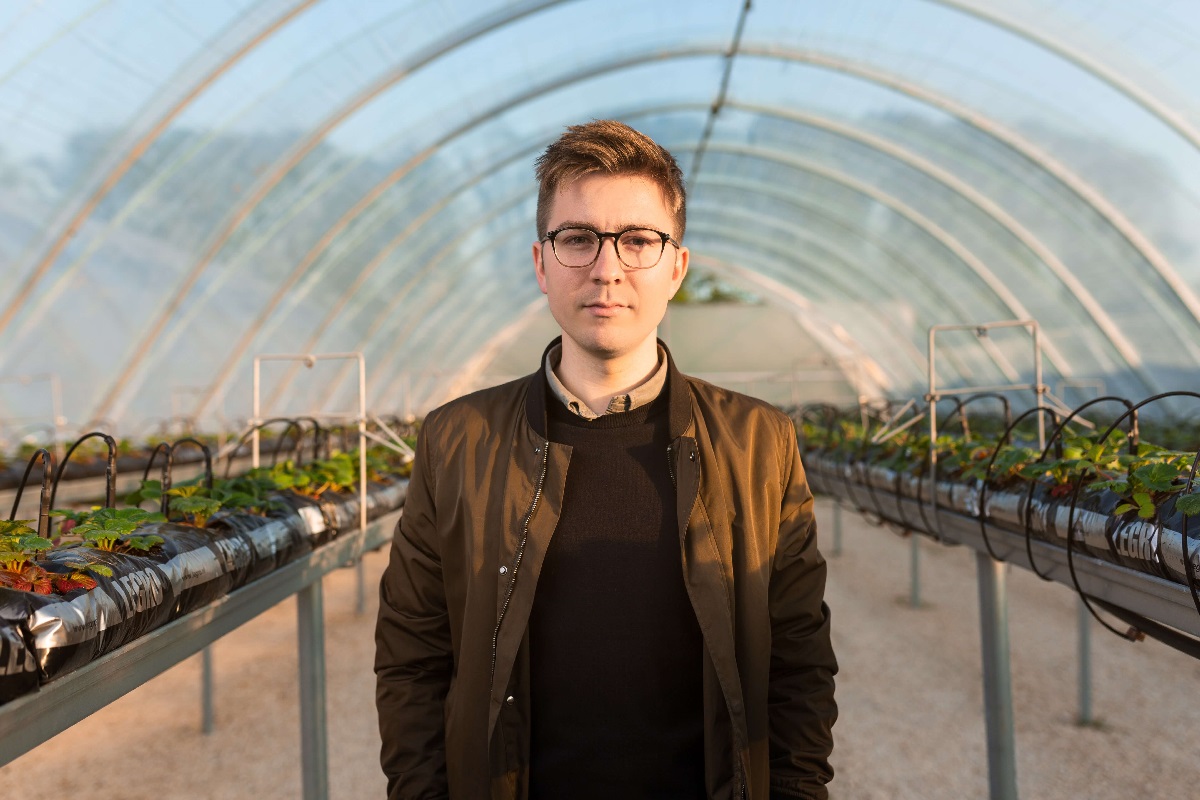 Man in greenhouse
